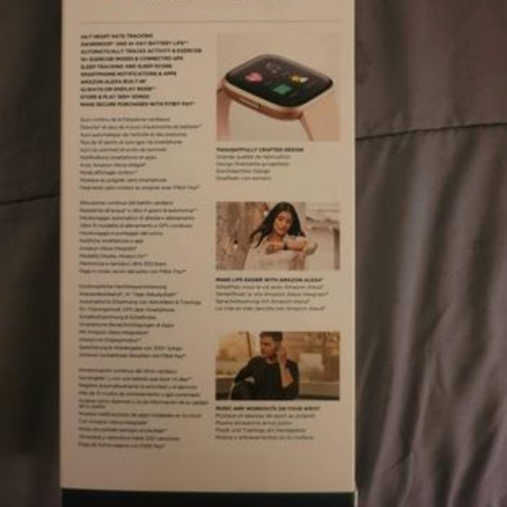 Rose Gold Fitbit Versa 2 with original packaging.